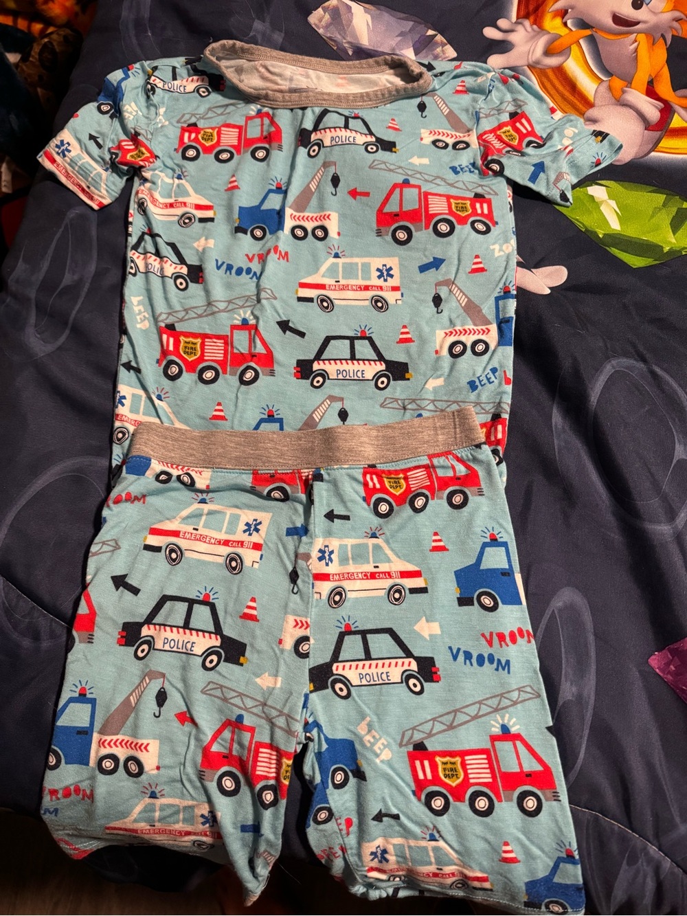 Little Sleepies Light Blue Emergency Vehicle Pajama Set shorts and short sleeve